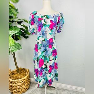 Hilo Hattie Floral Midi Dress - Pink, Blue, Green